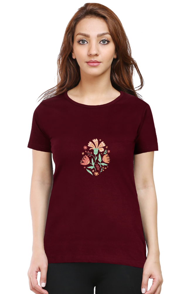 Floral Wildflowers Printed Scoop Neck T-Shirt For Women - WowWaves - 8