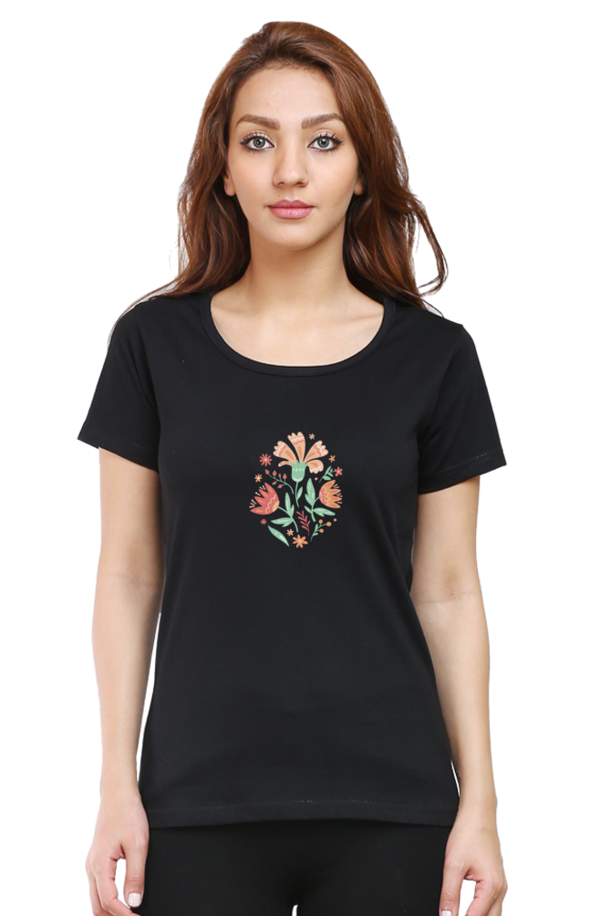 Floral Wildflowers Printed Scoop Neck T-Shirt For Women - WowWaves - 7