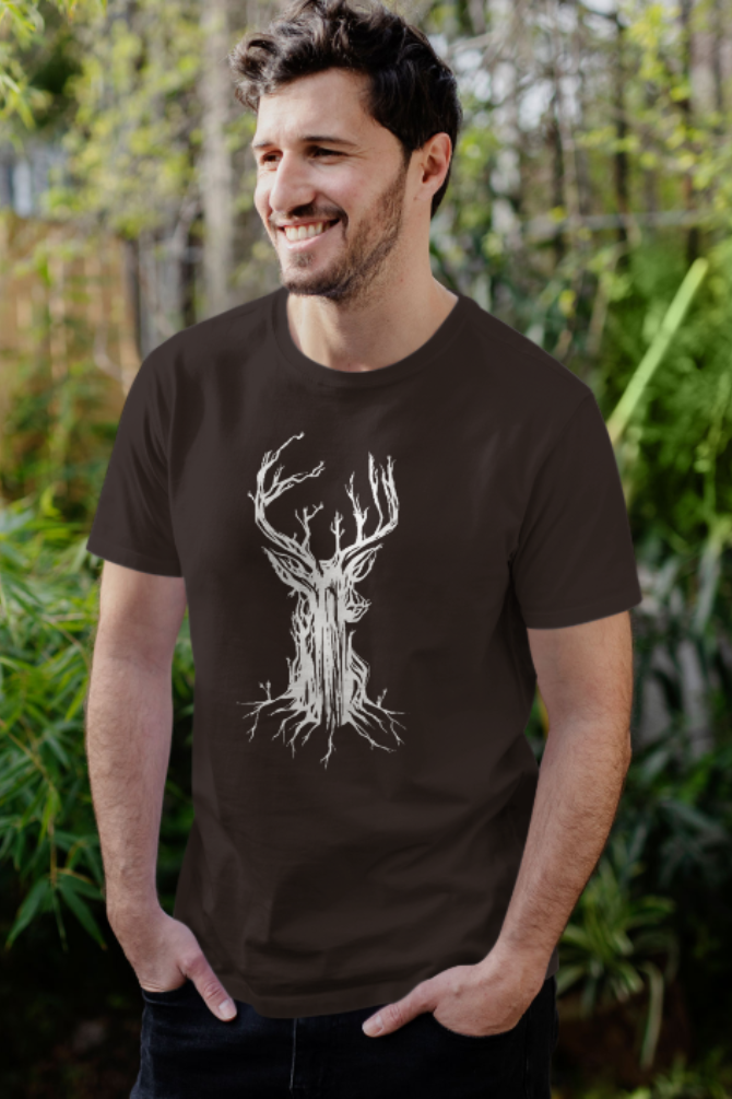 Deer Tree Printed T-Shirt For Men - WowWaves - 2