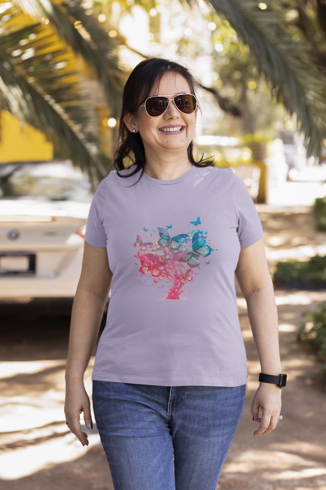 Butterfly Tree Printed T-Shirt For Women - WowWaves - 6