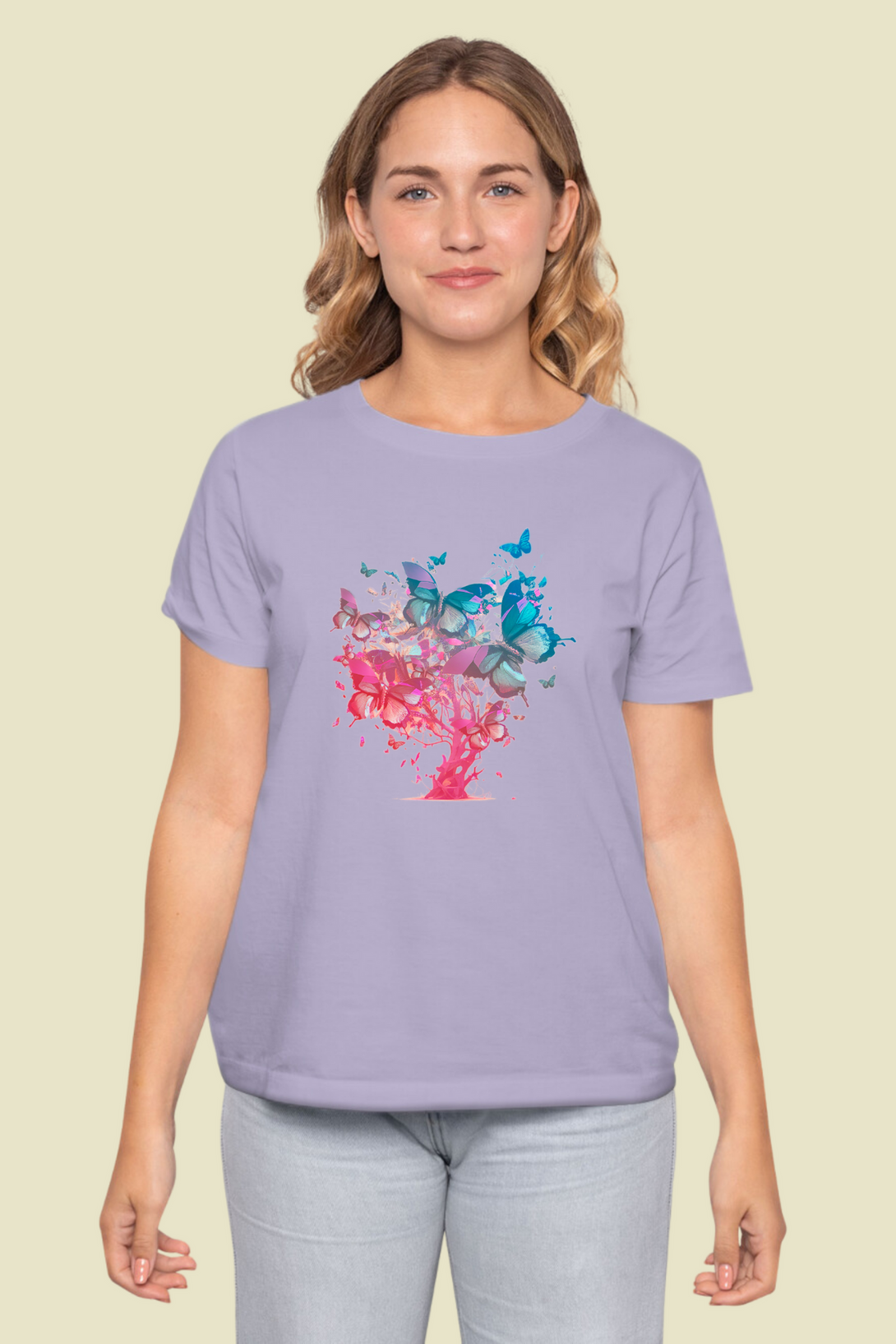 Butterfly Tree Printed T-Shirt For Women - WowWaves - 8