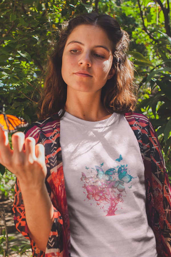 Butterfly Tree Printed T-Shirt For Women - WowWaves