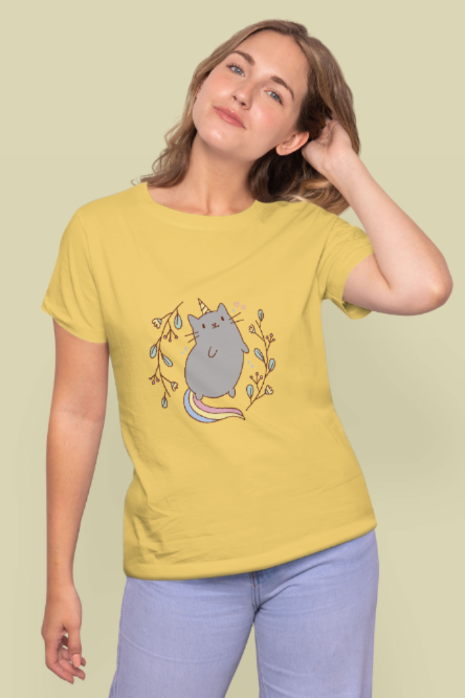 Unicorn Cat Printed T-Shirt For Women - WowWaves - 8