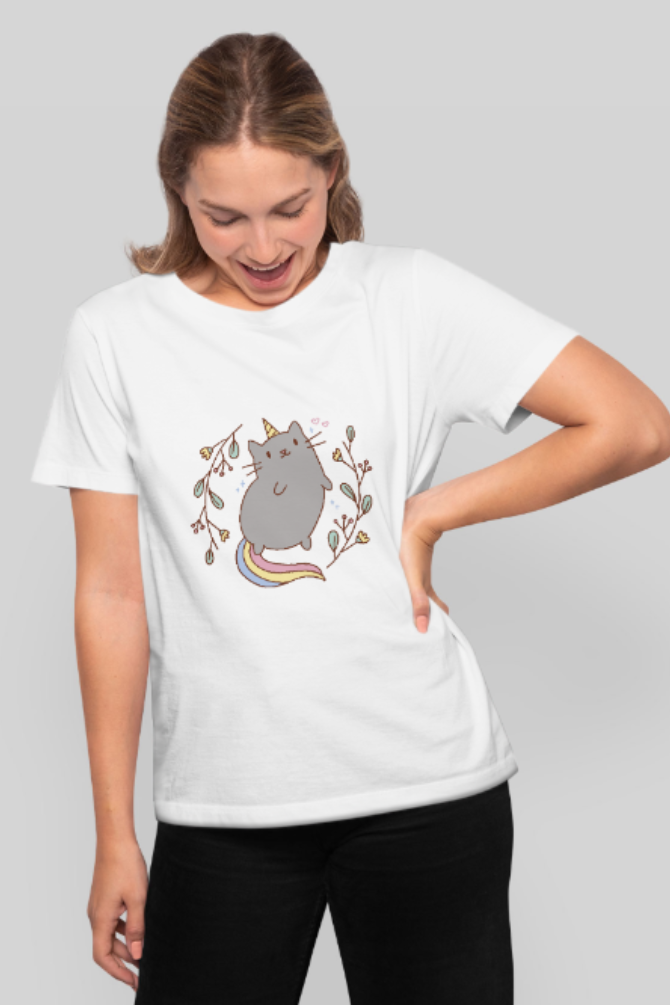 Unicorn Cat Printed T-Shirt For Women - WowWaves - 7