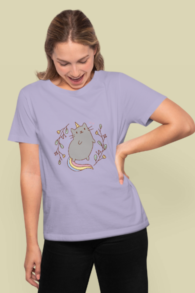 Unicorn Cat Printed T-Shirt For Women - WowWaves - 6