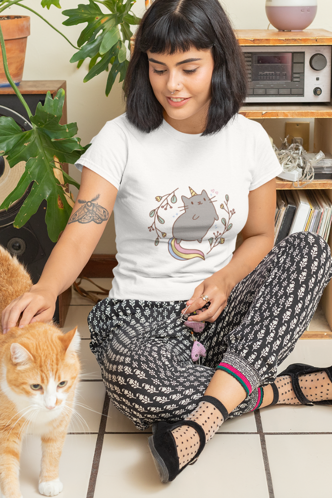 Unicorn Cat Printed T-Shirt For Women - WowWaves - 5