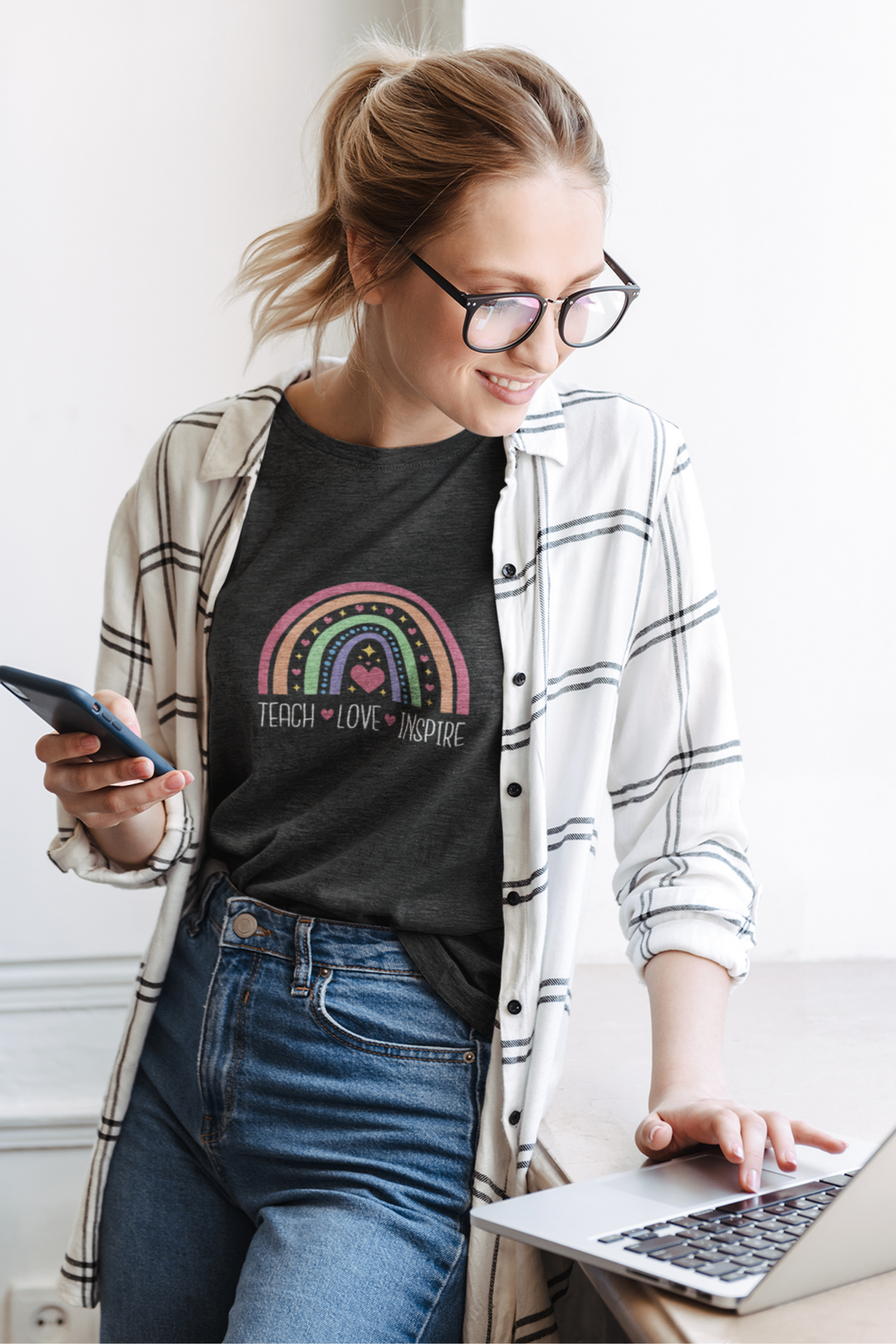 Teach, Love, Inspire Printed T-Shirt For Women - WowWaves