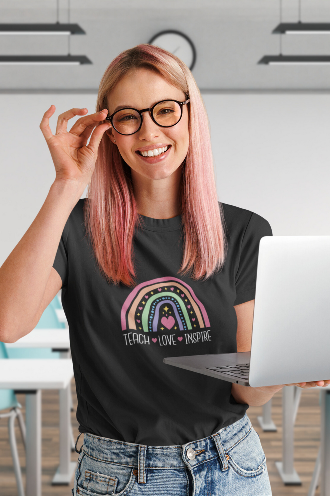 Teach, Love, Inspire Printed T-Shirt For Women - WowWaves - 5