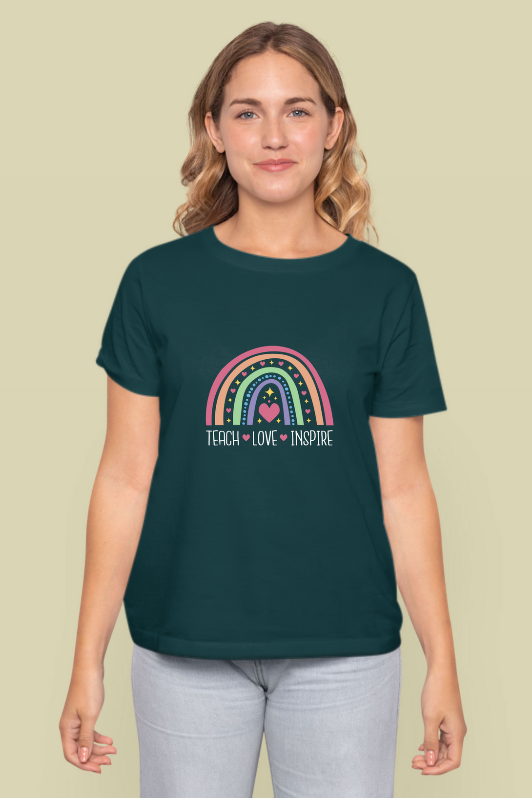 Teach, Love, Inspire Printed T-Shirt For Women - WowWaves - 8