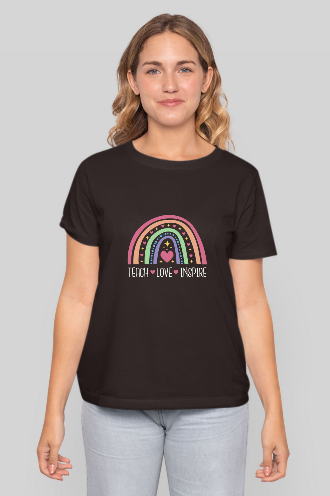 Teach, Love, Inspire Printed T-Shirt For Women - WowWaves - 6