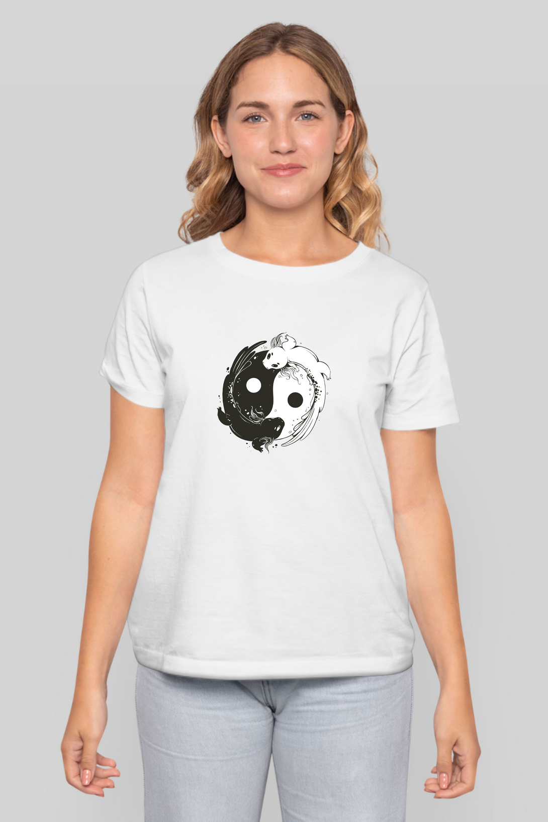 Yin Yang Axolotl Printed T-Shirt For Women - WowWaves - 7