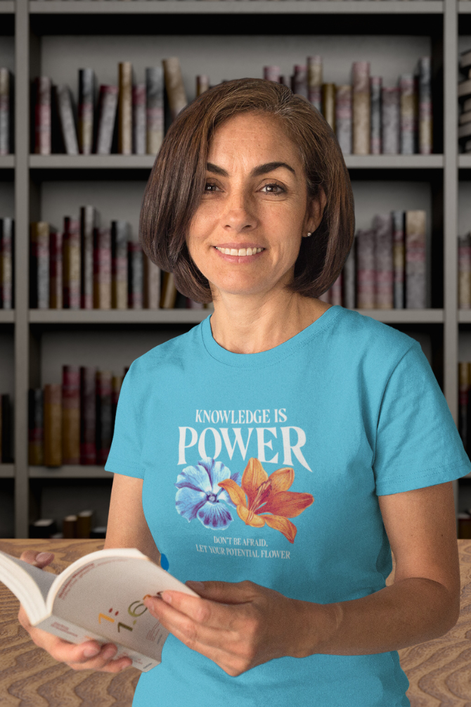 Knowledge Is Power Printed T-Shirt For Women - WowWaves - 4