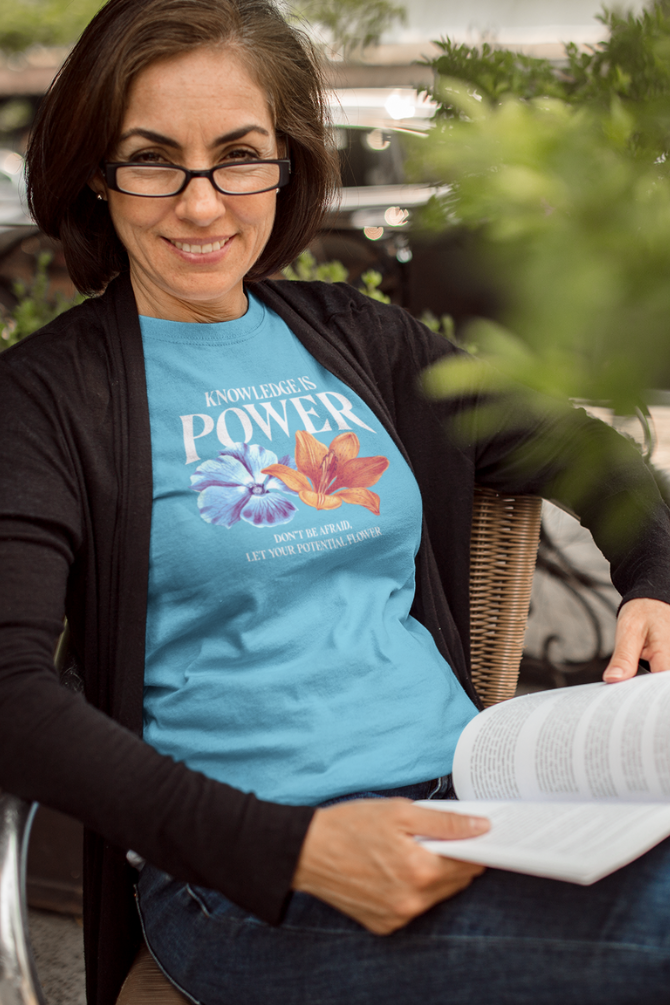 Knowledge Is Power Printed T-Shirt For Women - WowWaves - 3