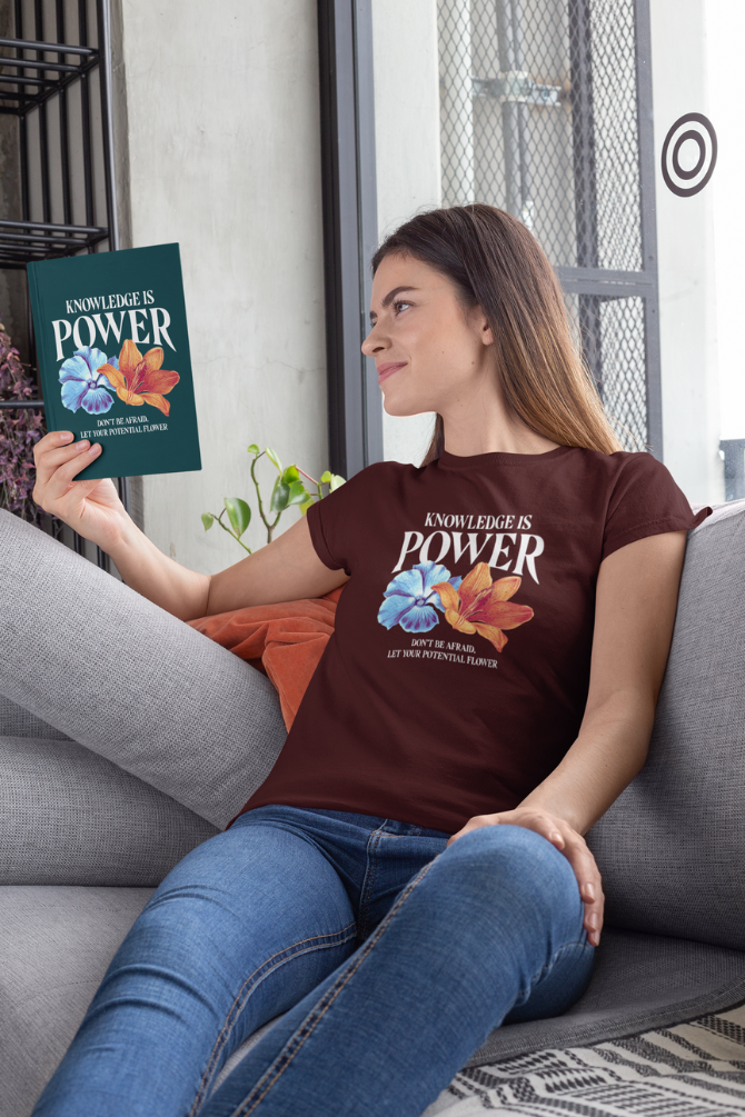 Knowledge Is Power Printed T-Shirt For Women - WowWaves - 2