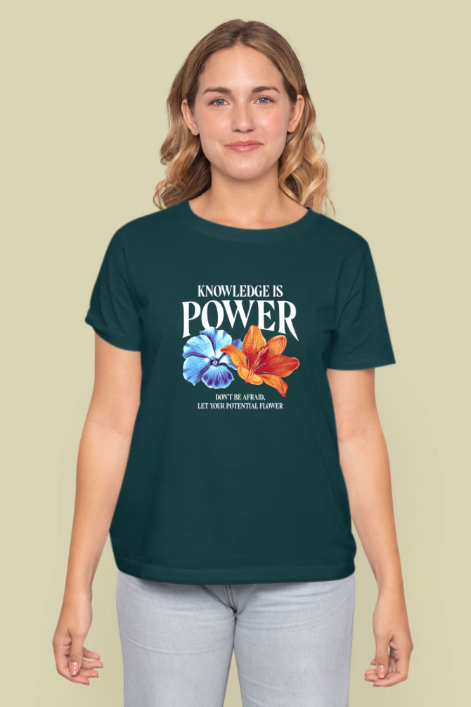 Knowledge Is Power Printed T-Shirt For Women - WowWaves - 9