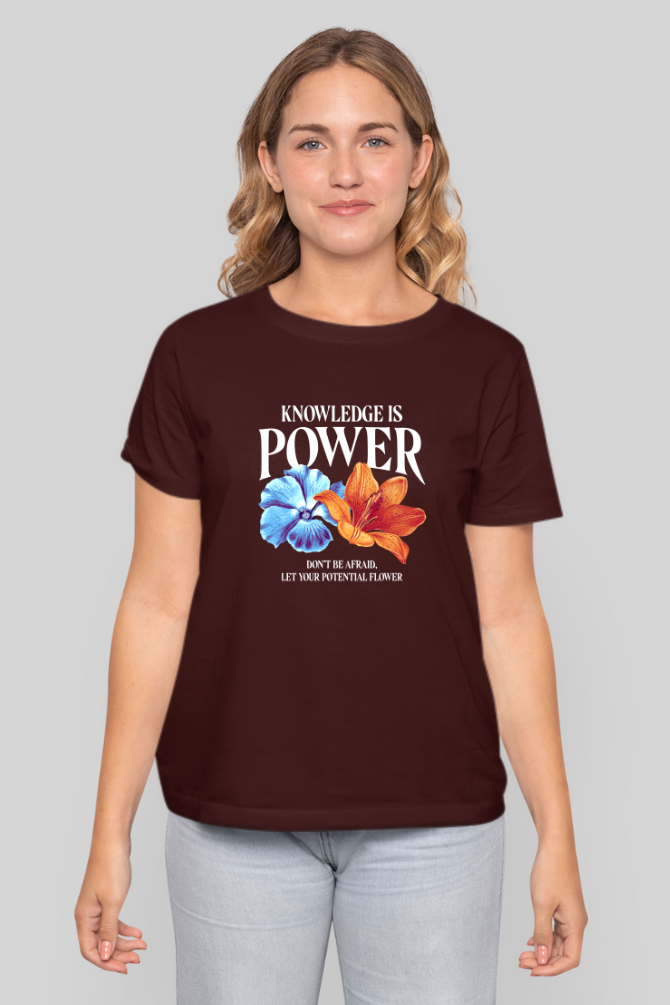 Knowledge Is Power Printed T-Shirt For Women - WowWaves - 10