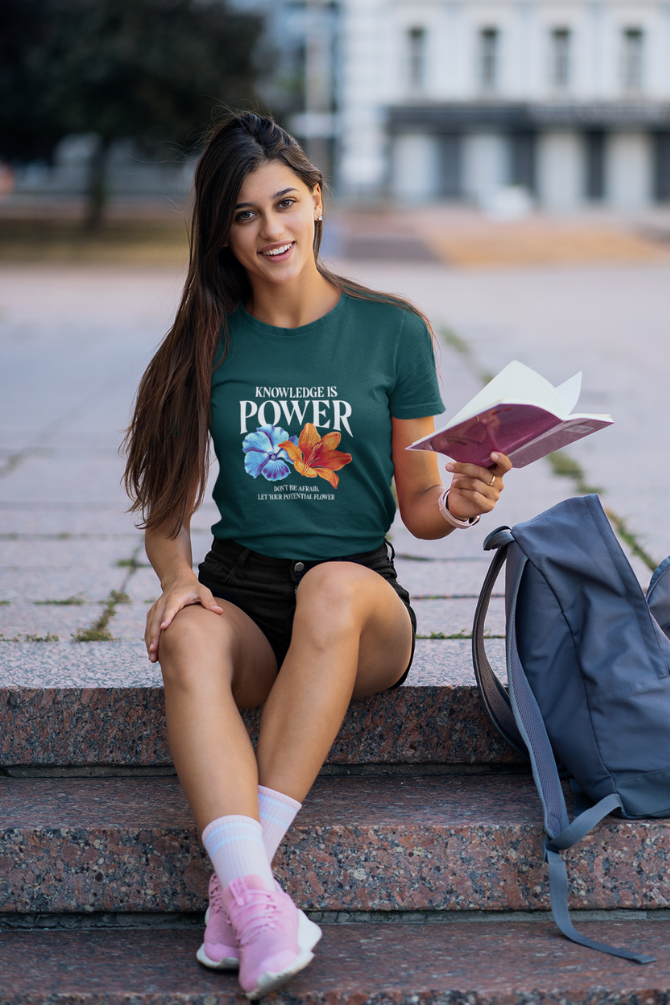 Knowledge Is Power Printed T-Shirt For Women - WowWaves