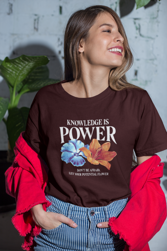 Knowledge Is Power Printed T-Shirt For Women - WowWaves - 5