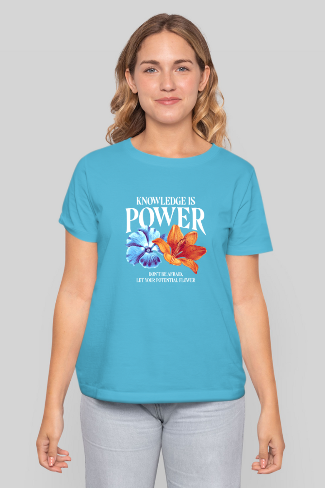 Knowledge Is Power Printed T-Shirt For Women - WowWaves - 8