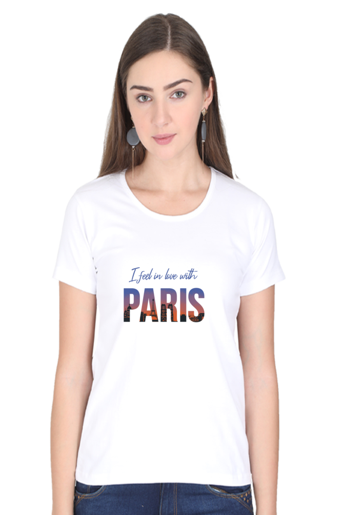 In Love With Paris Printed Scoop Neck T-Shirt For Women - WowWaves - 9