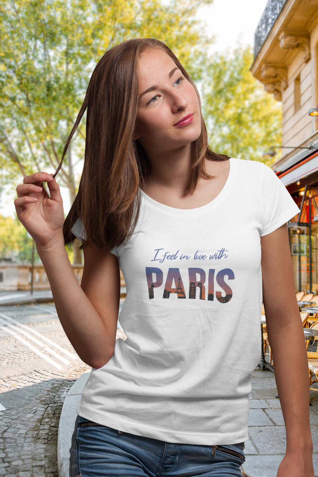 In Love With Paris Printed Scoop Neck T-Shirt For Women - WowWaves