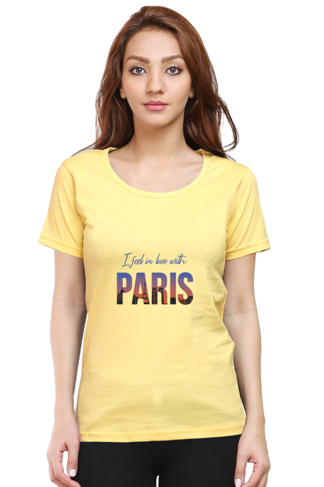 In Love With Paris Printed Scoop Neck T-Shirt For Women - WowWaves - 8