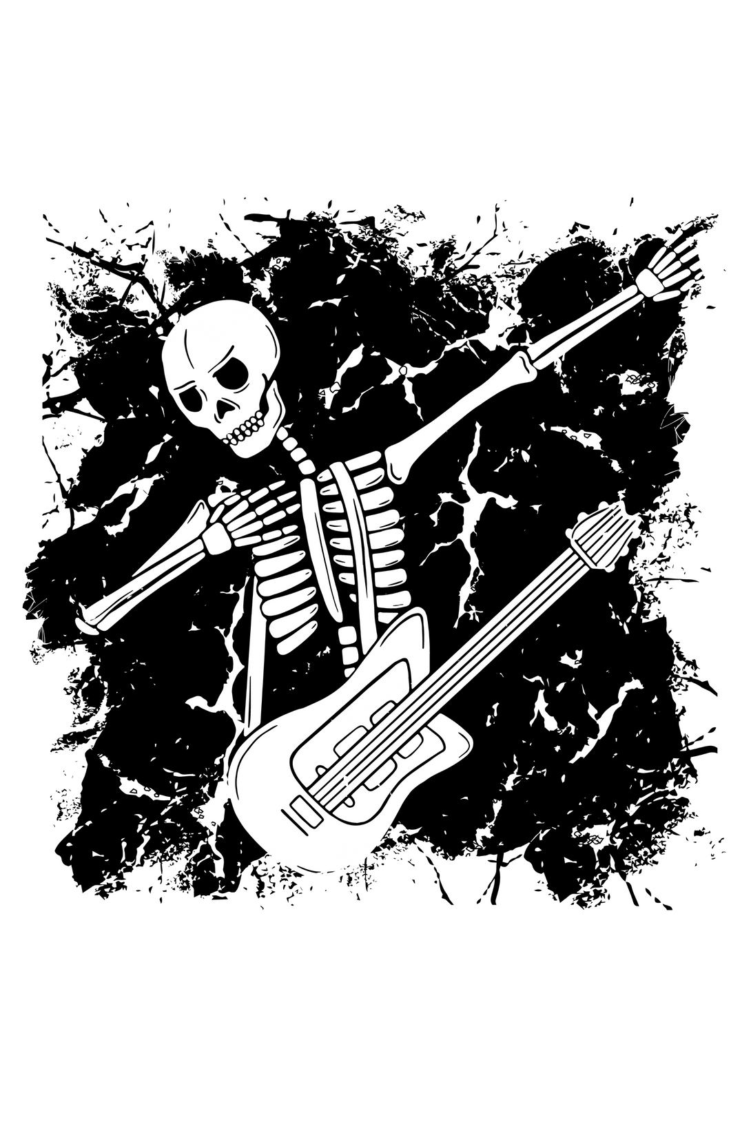 Dabbing Guitarist Skeleton Printed T-Shirt For Women - WowWaves - 1