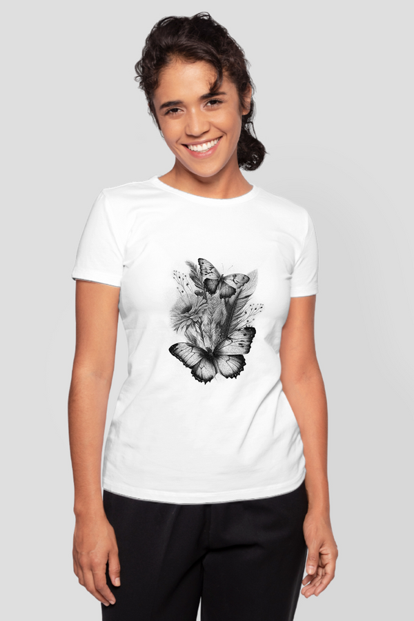 Butterfly Blooms Printed T-Shirt For Women - WowWaves - 9
