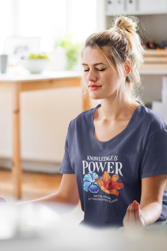 Knowledge Is Power Printed Scoop Neck T-Shirt For Women - WowWaves - 5