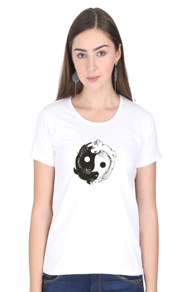 Yin Yang Axolotl Printed Scoop Neck T-Shirt For Women - WowWaves - 9