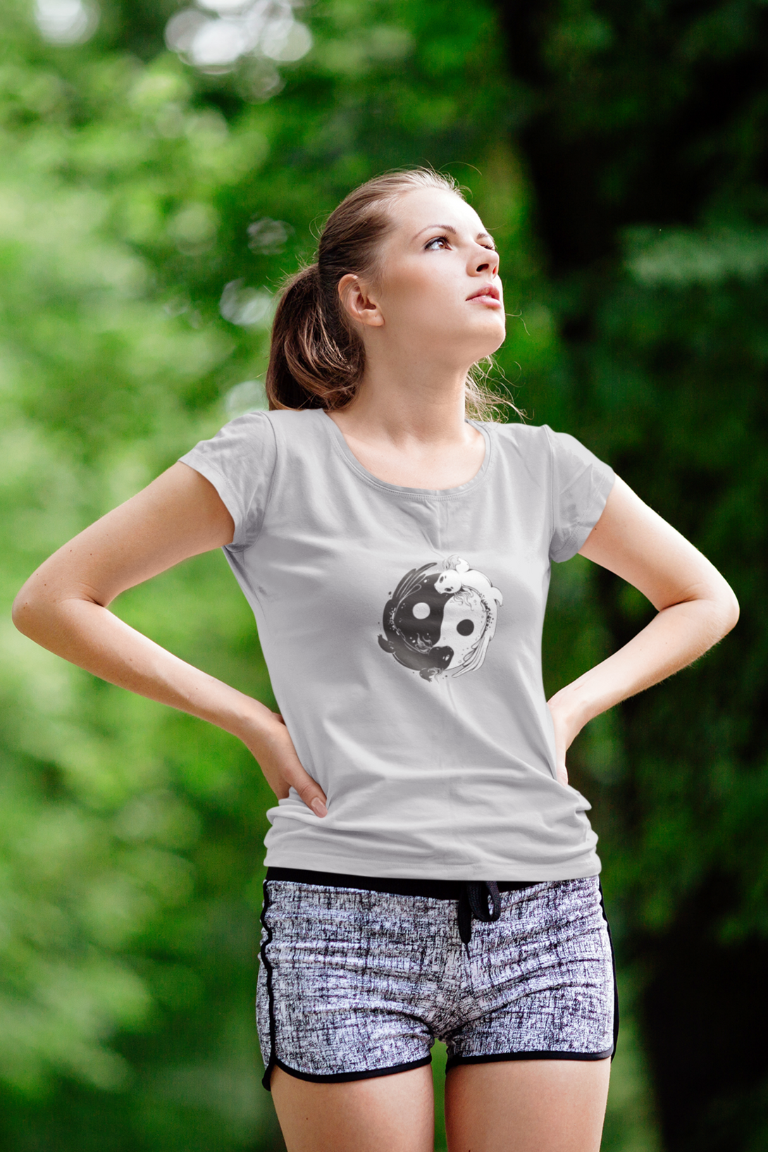 Yin Yang Axolotl Printed Scoop Neck T-Shirt For Women - WowWaves - 11