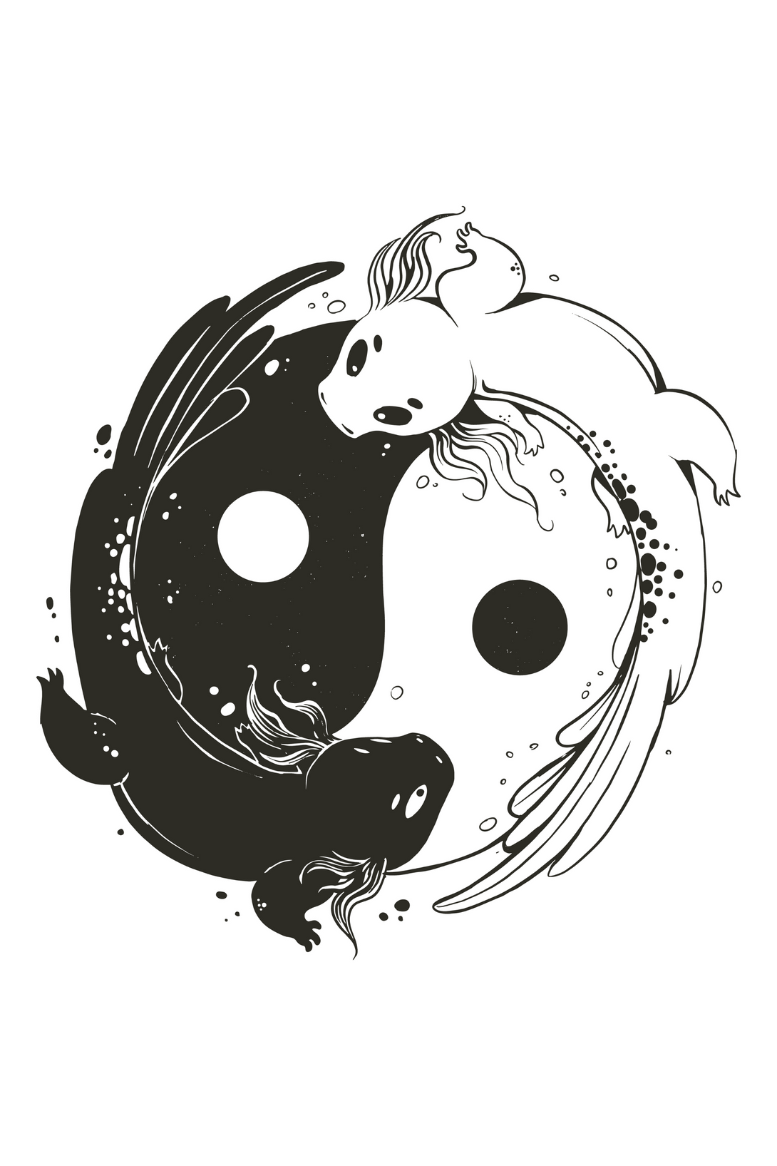 Yin Yang Axolotl Printed Scoop Neck T-Shirt For Women - WowWaves - 1