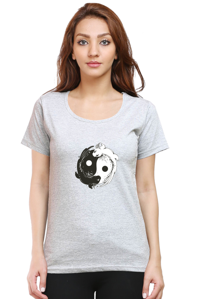 Yin Yang Axolotl Printed Scoop Neck T-Shirt For Women - WowWaves - 8