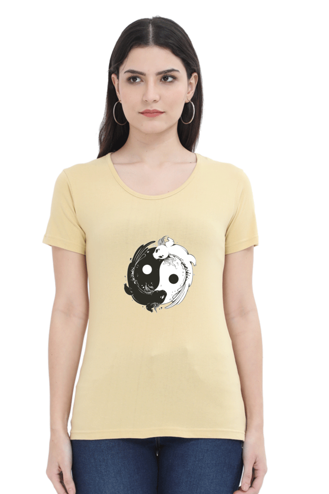 Yin Yang Axolotl Printed Scoop Neck T-Shirt For Women - WowWaves - 6