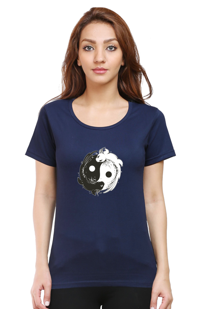 Yin Yang Axolotl Printed Scoop Neck T-Shirt For Women - WowWaves - 10