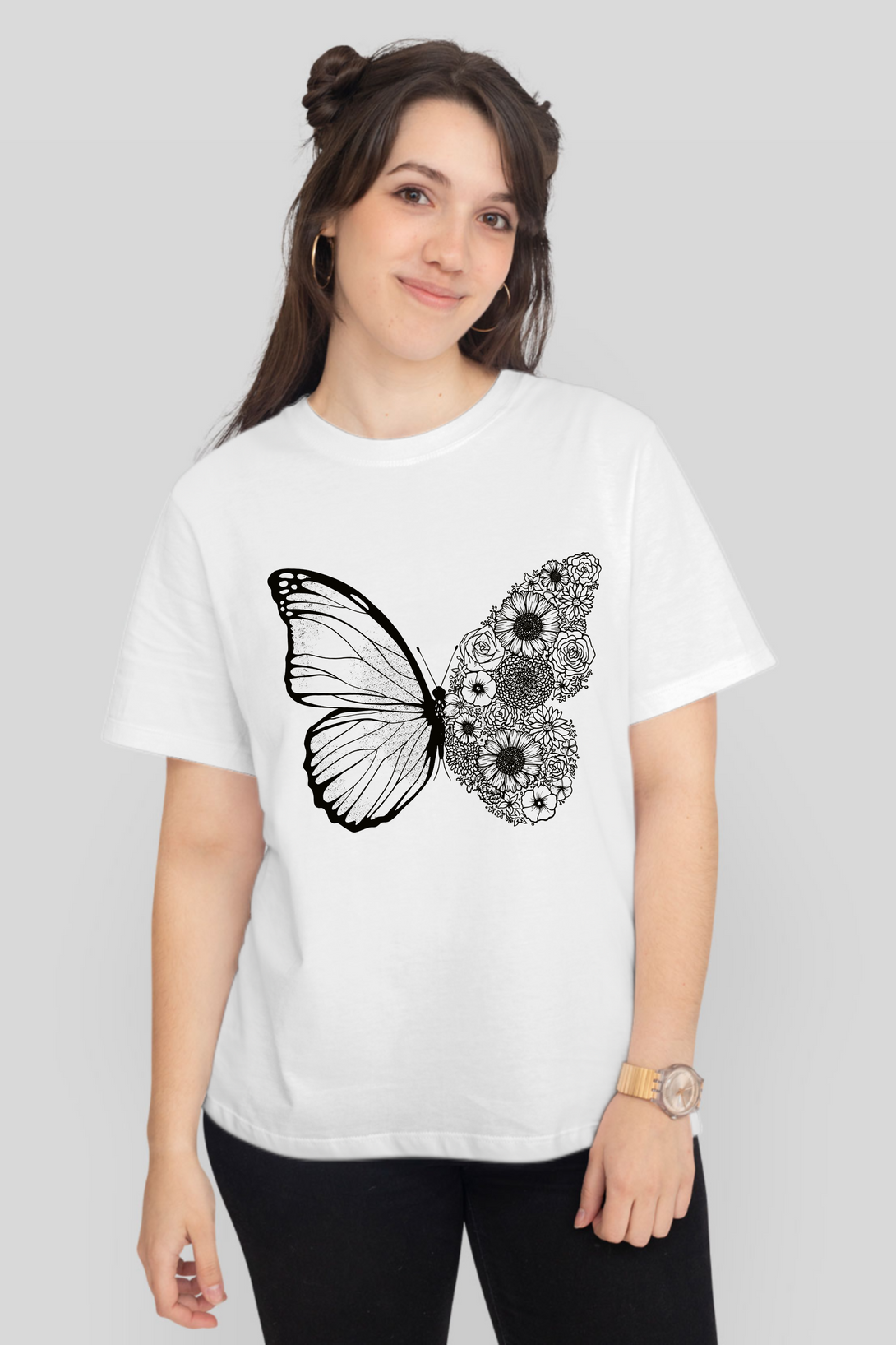 Floral Butterfly Printed T-Shirt For Women - WowWaves - 7