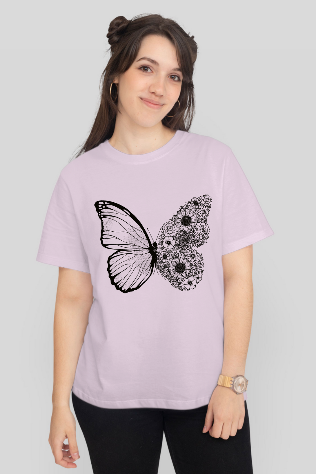 Floral Butterfly Printed T-Shirt For Women - WowWaves - 8