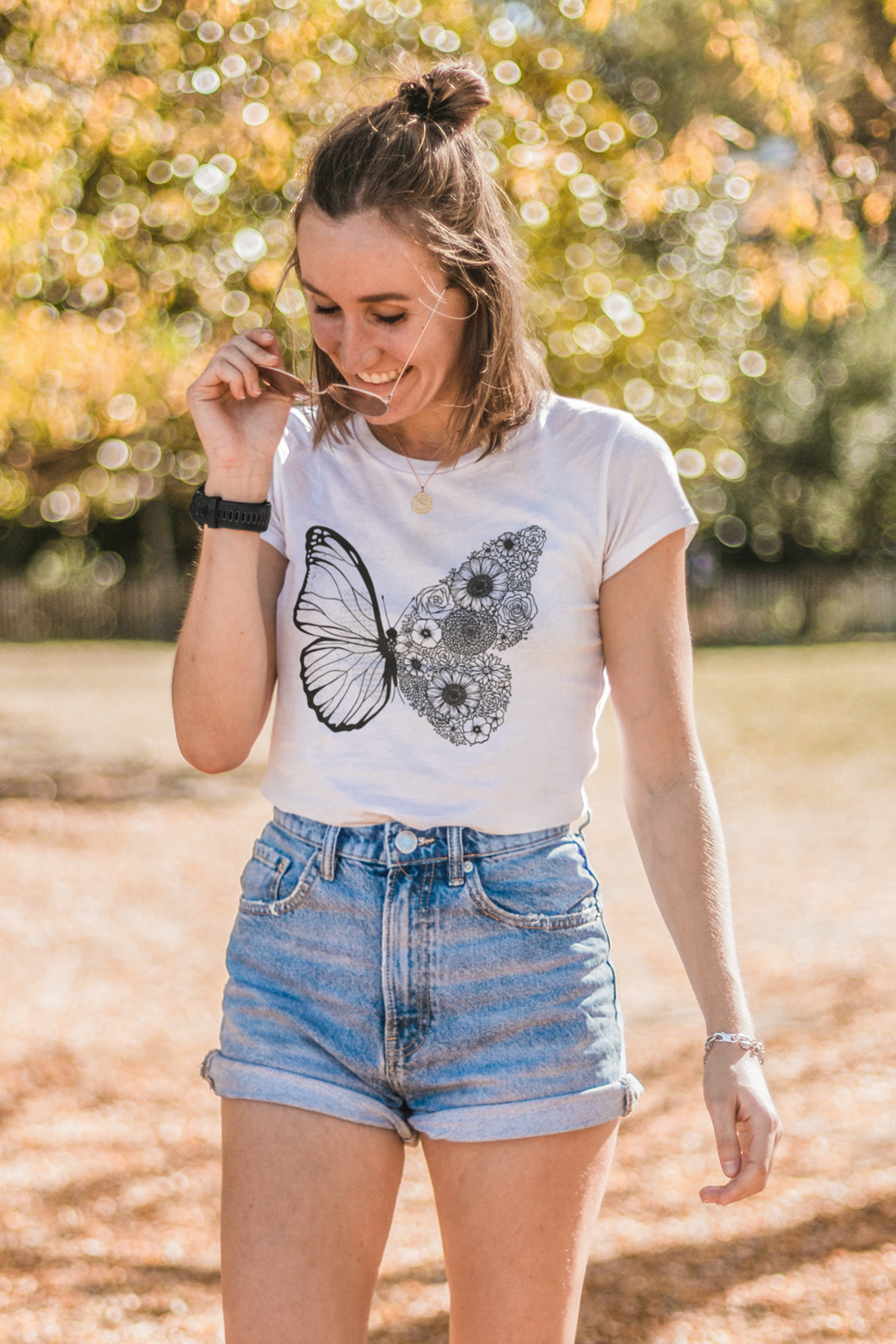 Floral Butterfly Printed T-Shirt For Women - WowWaves - 3