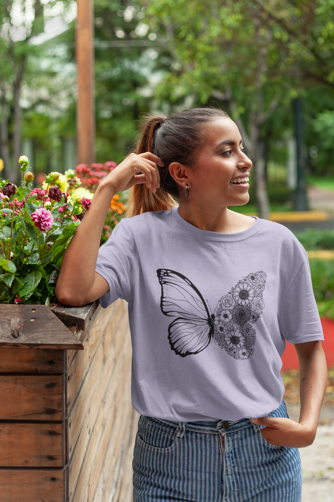Floral Butterfly Printed T-Shirt For Women - WowWaves - 6