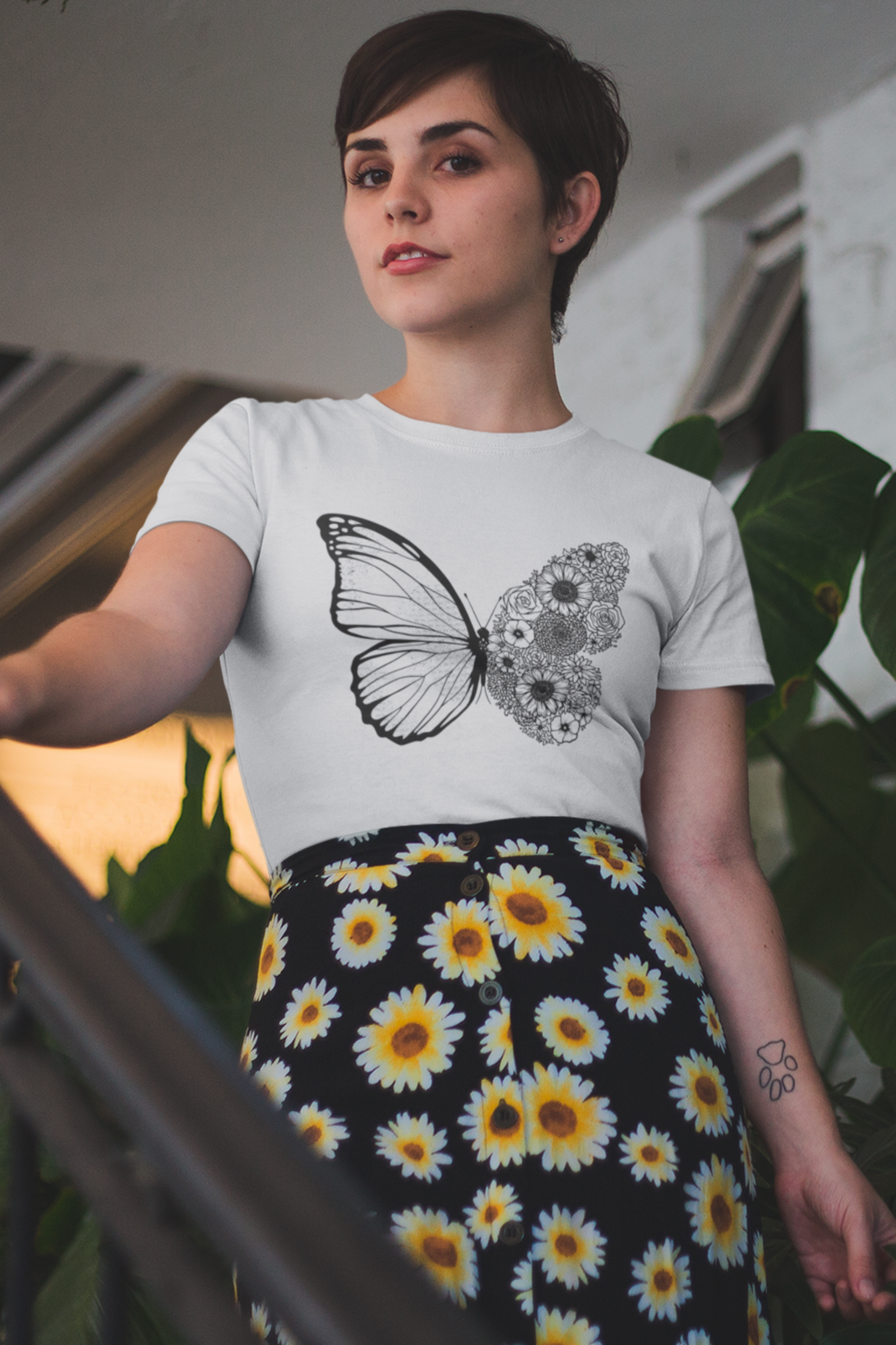 Floral Butterfly Printed T-Shirt For Women - WowWaves - 5