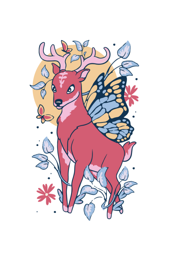 Fairy Deer Printed Scoop Neck T-Shirt For Women - WowWaves - 1