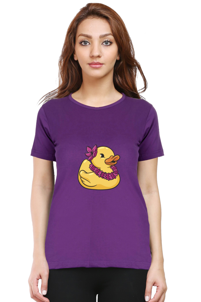 Hawaiian Duck Printed Scoop Neck T-Shirt For Women - WowWaves - 11