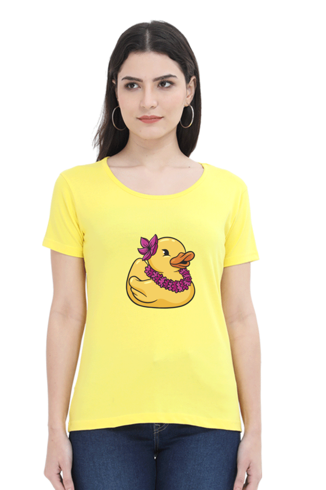 Hawaiian Duck Printed Scoop Neck T-Shirt For Women - WowWaves - 12