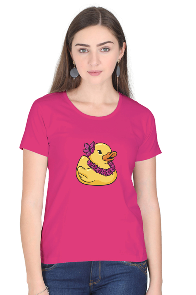Hawaiian Duck Printed Scoop Neck T-Shirt For Women - WowWaves - 10