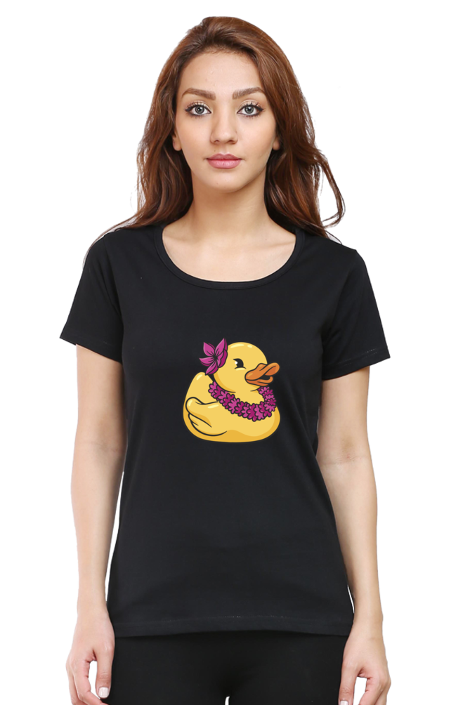 Hawaiian Duck Printed Scoop Neck T-Shirt For Women - WowWaves - 7