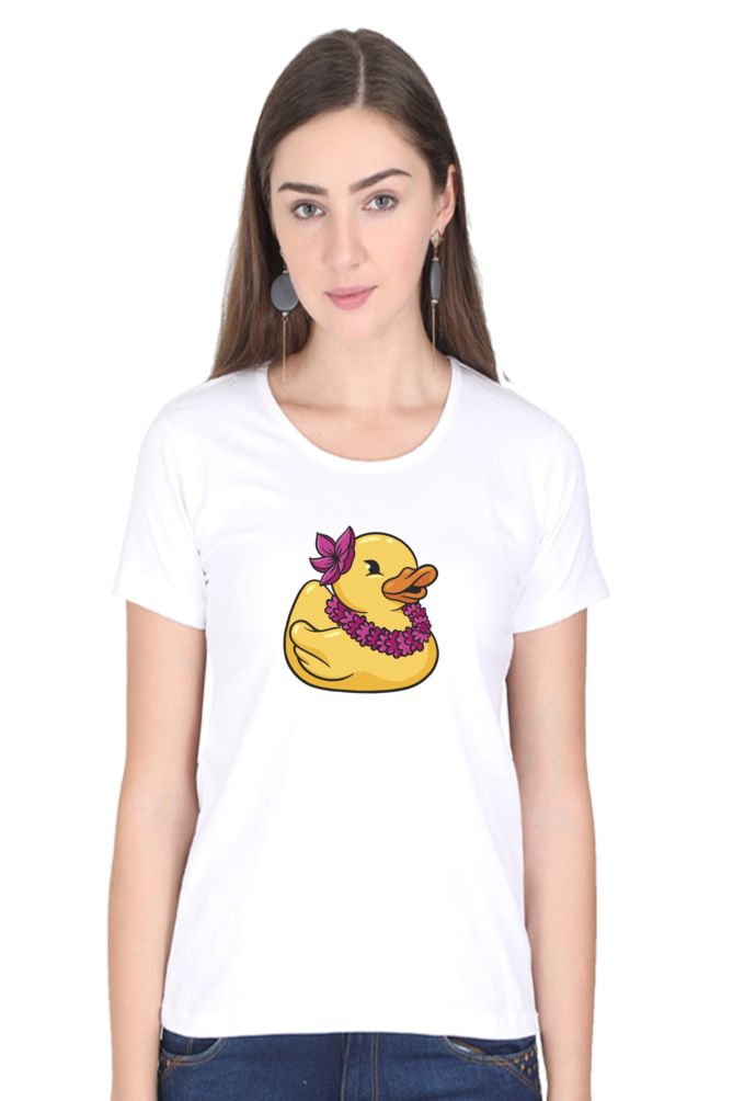 Hawaiian Duck Printed Scoop Neck T-Shirt For Women - WowWaves - 8