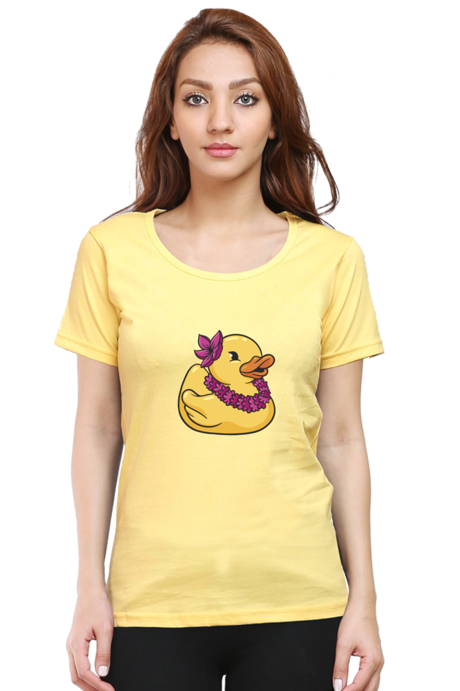 Hawaiian Duck Printed Scoop Neck T-Shirt For Women - WowWaves - 9