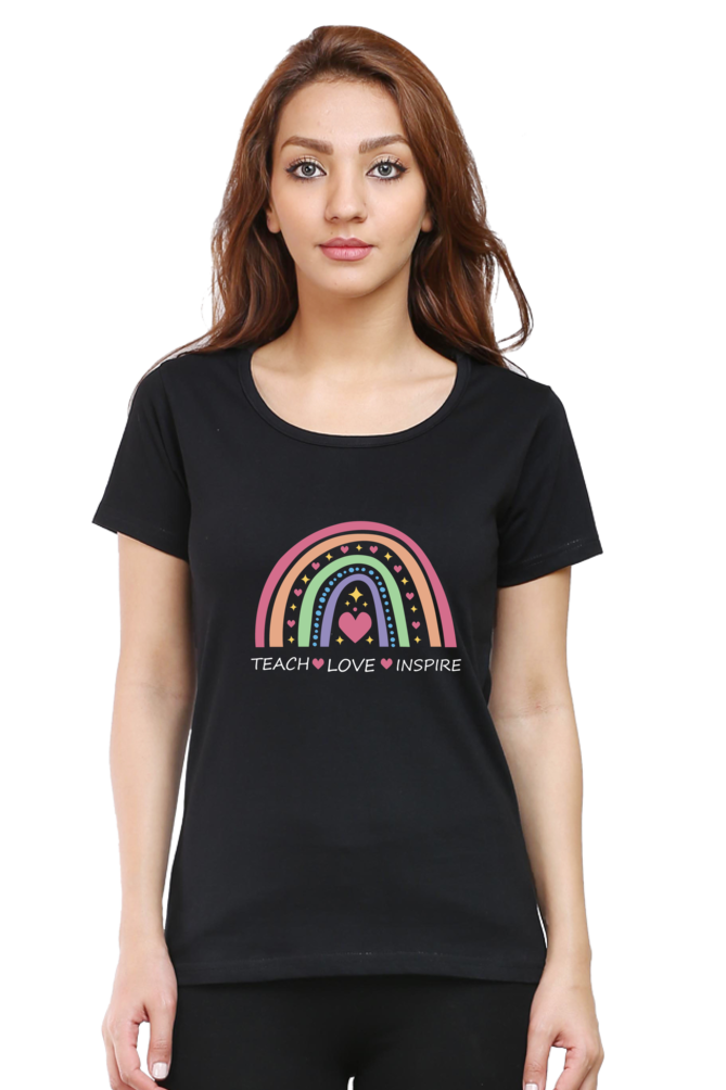 Teach, Love, Inspire Printed Scoop Neck T-Shirt For Women - WowWaves - 8