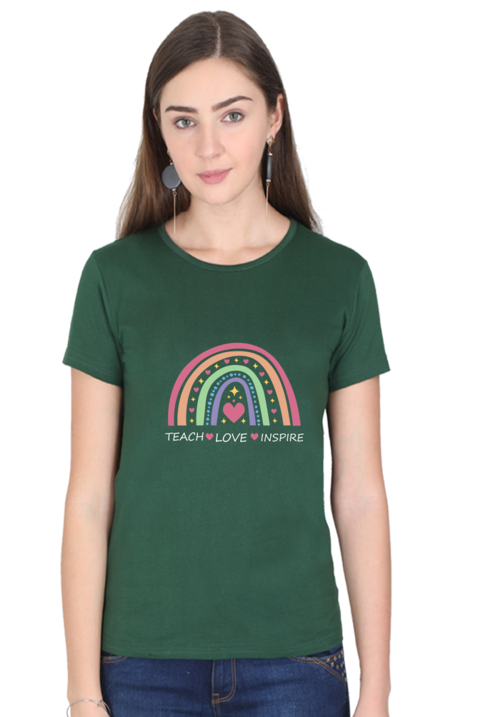 Teach, Love, Inspire Printed Scoop Neck T-Shirt For Women - WowWaves - 7