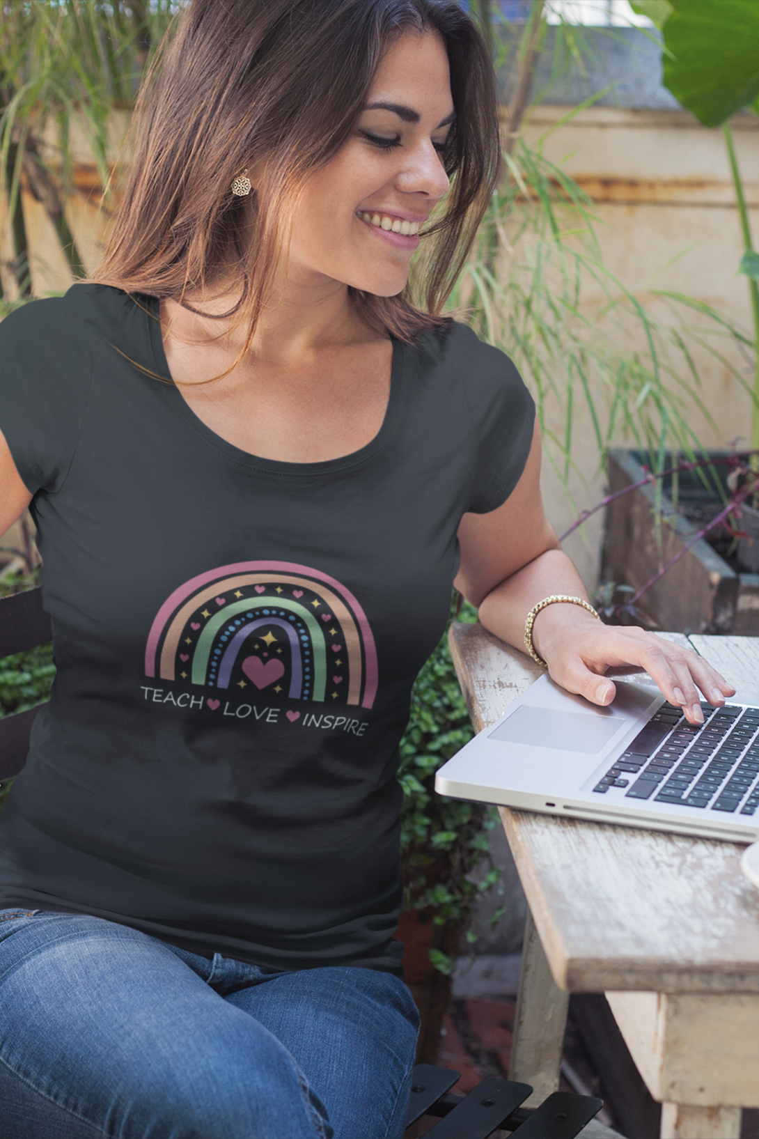 Teach, Love, Inspire Printed Scoop Neck T-Shirt For Women - WowWaves - 5